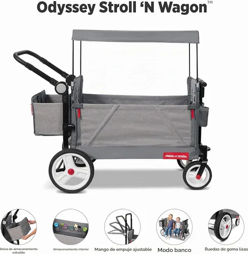Vista 4 de Radio Flyer Odyssey Stroll N Wagon plegable con bolsa de almacenamiento, gris claro