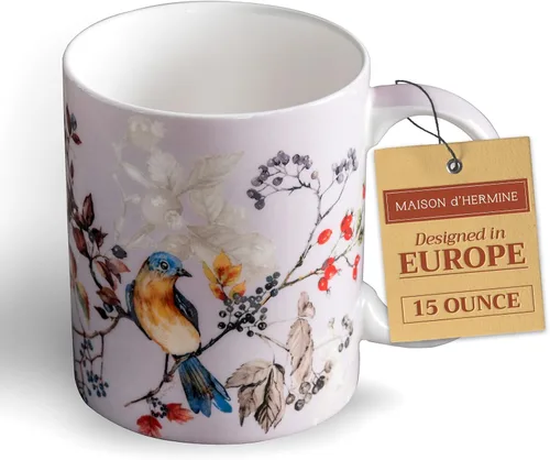 Vista 188 de Maison d' Hermine Taza de café con asas, tazas de porcelana fina de hueso, paquete de una taza de té para bebidas calientes, capuchino, latte