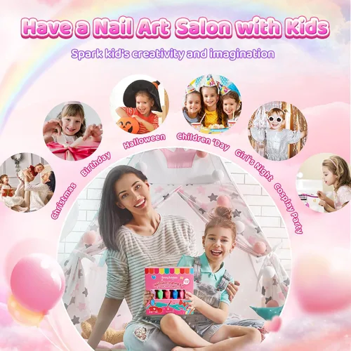 Vista 4 de Kit de esmalte de uñas para niñas de 7, 8, 9, 10, 11, 12 años, cosméticos, para fiestas de niñas de 7, 8, 9, 10, 11 y 12 años, manicura de gel BUNNY