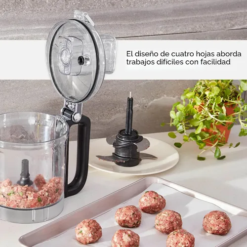 Vista 3 de KitchenAid 9-Cup Food Processor - KFP0921, Contour Silver Diseño multiusos de cuatro cuchillas, solución de almacenamiento todo en uno, cuenco