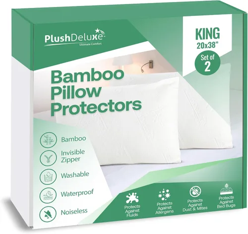 Vista 8 de Fundas protectoras de almohada impermeables de 20 x 26 pulgadas, funda de almohada con cremallera, juego de 2 fundas de almohada de tamaño estándar