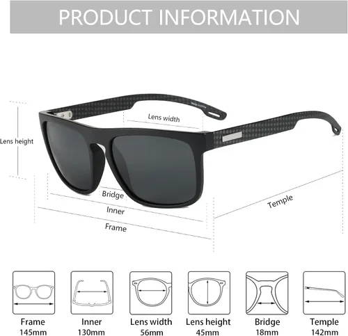 Vista 3 de ZENOTTIC Lentes de sol polarizados cuadrados para hombre, marco ligero TR90 duradero, fibra de carbono, protección UV400, lentes de sol para hombre