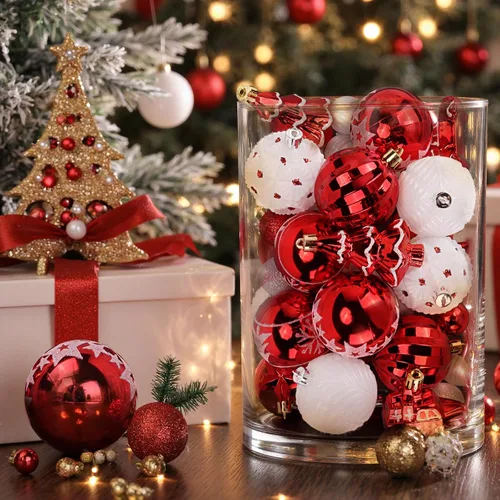 Vista 5 de DeckTheHalls 42 adornos de Navidad, varios estilos de adornos de bolas de Navidad, bolas de Navidad inastillables para decoración de árbol