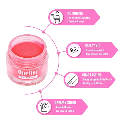 Vista 5 de OneDor - Polvo para uñas, polvo para inmersión de uñas, sistema de pigmentos de color acrílico, 1 onza 03 - Rosa intenso
