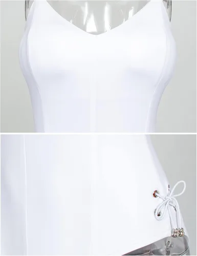 Vista 6 de Conjunto de traje de disfraz de conejito para mujer, una sola pieza, con accesorios, Blanco, L