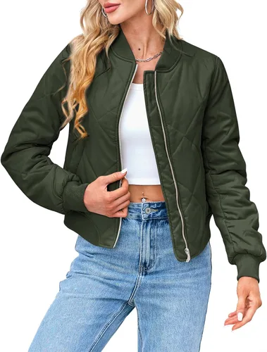 Vista 3 de QVESELU Chaqueta acolchada de diamante para mujer, ligera, con cremallera, para otoño e invierno, con bolsillos