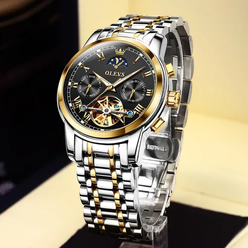 Vista 4 de OLEVS Relojes mecánicos automáticos para hombre, cuerda automática, impermeable, de acero inoxidable, reloj de pulsera de lujo costoso, pulsera