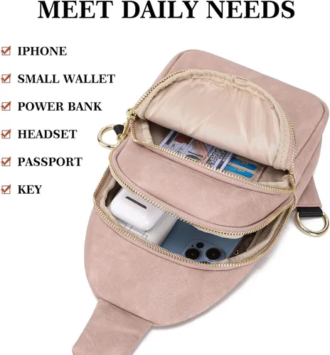 Vista 4 de INICAT Riñoneras cruzadas, bolsos de cuero para el pecho para mujer
