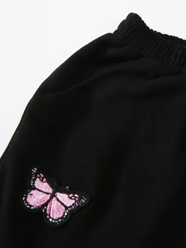 Vista 4 de SOLY HUX Conjunto de 2 piezas para niña con camiseta corta y pantalones deportivos de mariposa, Negro