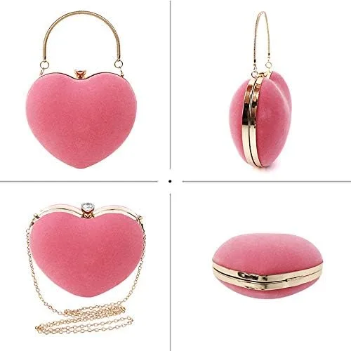 Vista 4 de Goclothod Bolso de noche en forma de corazón Bolso de mano de fiesta Bolso de hombro con cadena