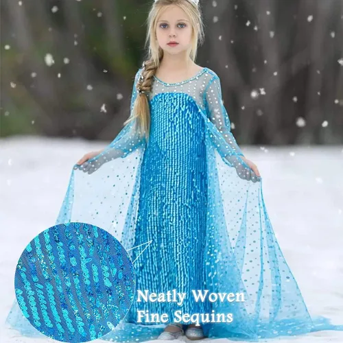 Vista 3 de TPMG Elsa Costume Dress for Girls 3T-10Y with Kids Frozen Crown Wand Gloves for Halloween Birthday Dress Up Pretend Play