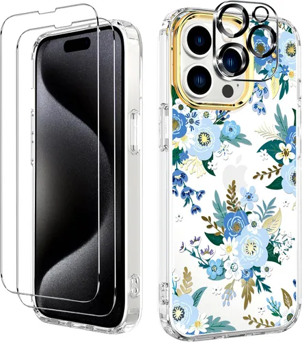 Vista 14 de BAISRKE Funda transparente con diseño para iPhone 15 Pro Max de 6.7 pulgadas, con 2 protectores de pantalla + 1 paquete de protector de lente