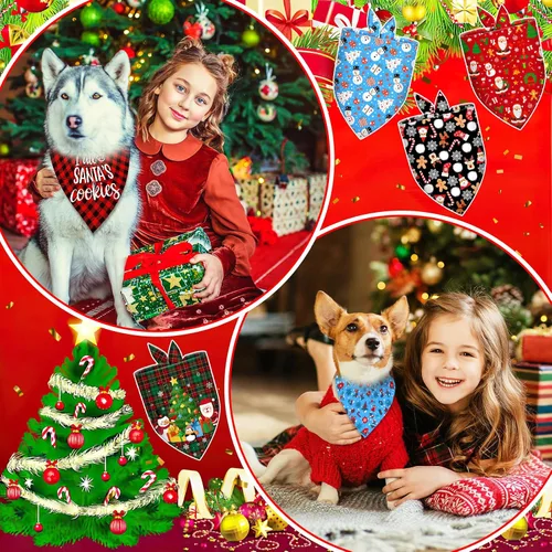 Vista 7 de 120 piezas de bandanas navideñas para perros a granel, bufandas ajustables para perros, baberos, bandanas navideñas para cachorros, bufandas