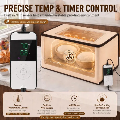 Vista 4 de BLUBYEES Caja de fermentación plegable mejorada con calefacción de 3 lados, sensor NTC incorporado y control preciso de temperatura de 68-104°F