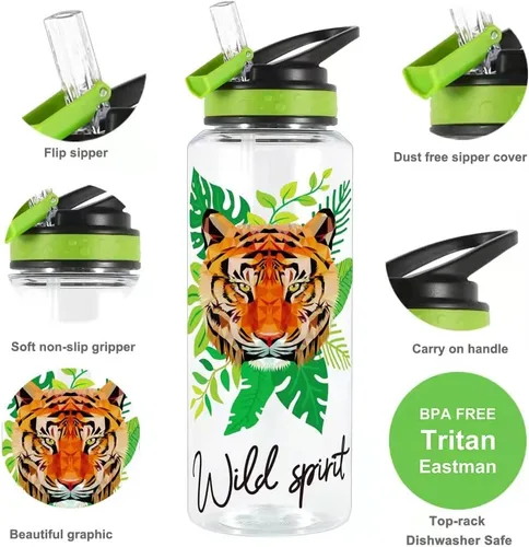 Vista 3 de Botella de agua de 32 onzas – Tritan libre de BPA, boca ancha, tapa abatible con pajilla, fácil de abrir, ligera, a prueba de fugas, con diseño