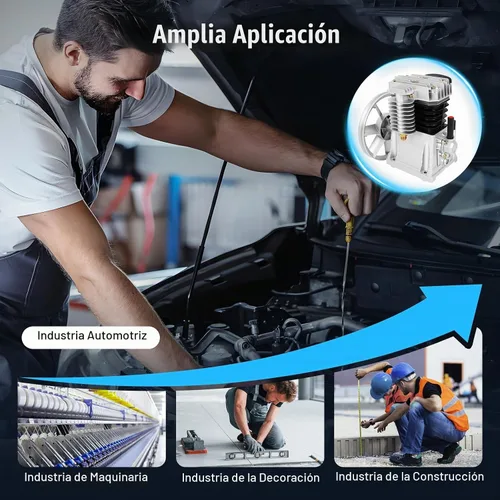 Vista 6 de Cabezal de bomba de compresor de aire, cabezal de compresor de aire de 3 HP con 2 cilindros, compresor de aire lubricado con aceite con polea