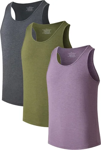 Vista 9 de COLORFULLEAF Camisetas sin mangas de rayón de bambú para hombre, camisetas sin mangas elásticas con cuello redondo (1 o 3)