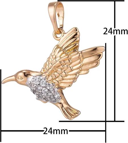 Vista 3 de Micro Pave oro Colibrí encanto de oro de 18 quilates lleno de colibrí colgante 0.945inx0.945in oro madera joyería