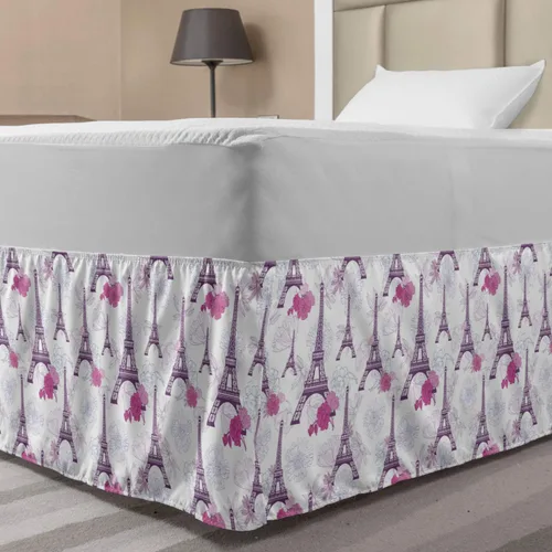Vista 41 de Lunarable Falda de cama elástica de trébol, tréboles de cultura irlandesa con temática del día de San Patricio, 4 hojas, falda de cama de tela
