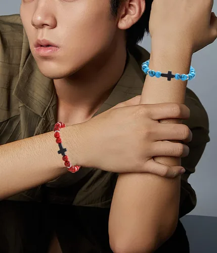 Vista 2 de Svovin 12 pulseras de cuentas cruzadas para hombres y mujeres de 0.315in, piedras curativas de ojo de tigre de lava, pulseras elásticas