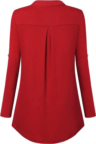 Vista 5 de Bulotus - Blusa larga e informal, con cierre frontal, cuello en V y manga 34, para mujer