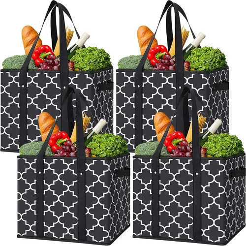 Vista 8 de Bolsas reutilizables para comestibles, paquete de 2 unidades, plegable, lavable, cesta de almacenamiento grande, color negro Contenedores