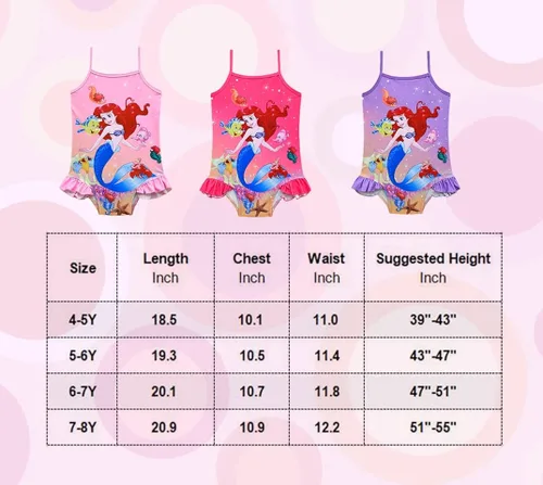 Vista 4 de Traje de baño de sirena para niñas de una pieza, traje de baño de princesa oceánica, 4-9 años