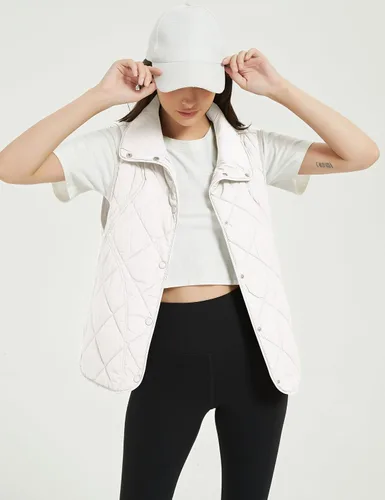 Vista 7 de Flygo Chaleco acolchado para mujer, ligero, sin mangas, cuello alto, con botones, acolchado con bolsillos