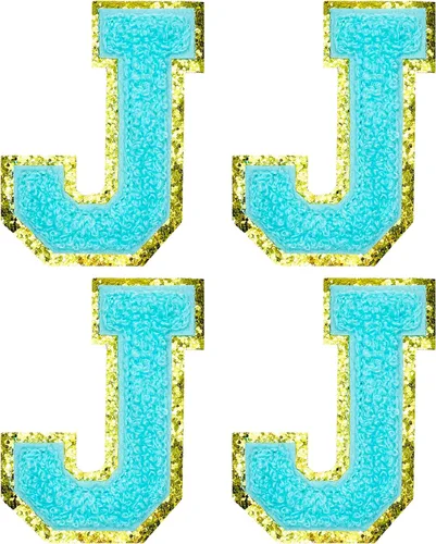 Vista 9 de Jongdari Letras termo-adhesivas de felpilla para ropa, parches de letras del alfabeto con brillantina para coser, con adhesivo planchado, 4 Azul