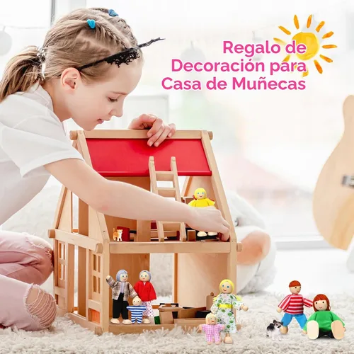 Vista 5 de Skylety 10 piezas de set de casa de muñecas de madera con figuras de mini personas, muñecas para casa de muñecas, figuras de madera para jugar
