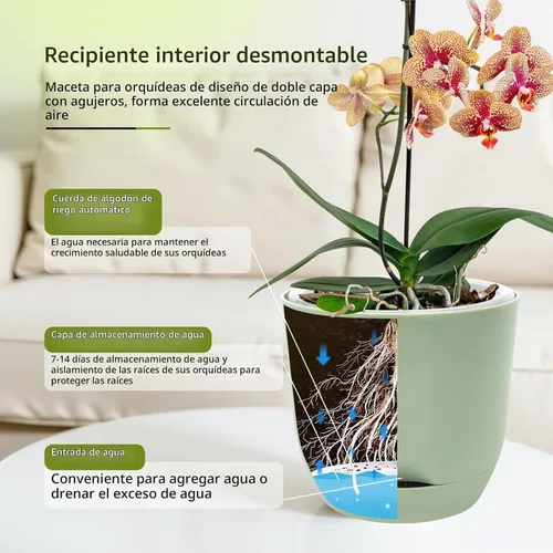 Vista 4 de QCQHDU 2 Pack 5.7 Inch Orchid Pots with Holes for Repotting, Double-Layer and Self Watering Orchid Pot with Good Air Circulation Verde