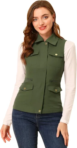 Vista 12 de Allegra K Chaleco de viaje para mujer con bolsillos, chaleco utilitario cargo sin mangas de verano Negro