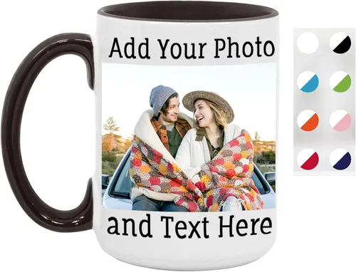 Vista 7 de Taza de café personalizada, taza de café personalizada, taza de cerámica negra de 11 onzas con texto o logotipo, regalo personalizado de doble cara
