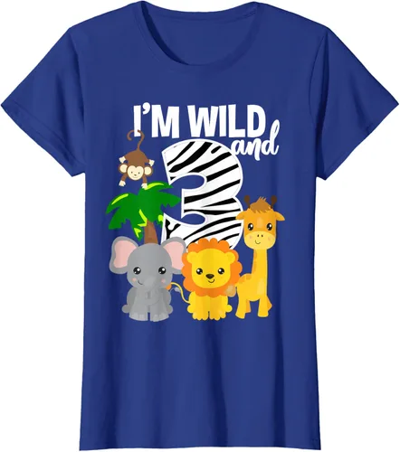 Vista 46 de Camiseta de cumpleaños con temática de zoológico de I'm Wild and 3, Negro, S