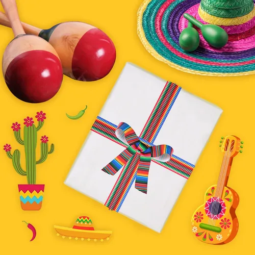 Vista 5 de Cinta de Serape mexicano para fiesta, 4 rollos de cinta de rayas de arco iris, cinta mexicana para fiesta, cinta de grogrén colorida para envolver