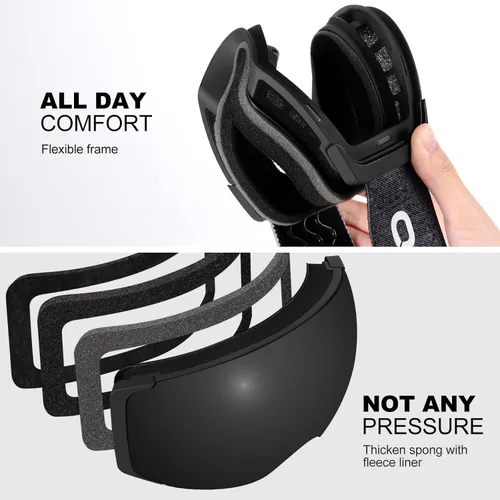 Vista 5 de Odoland Magnetic Interchangeable Anti-Fog Ski Goggles with 2 Lens Large Spherical Frameless Snow Snowboard Goggles for Men Women