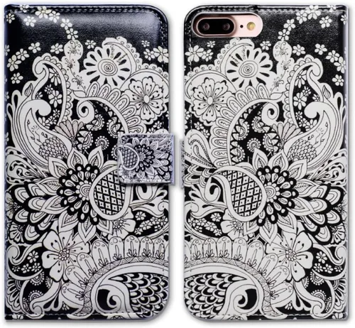 Vista 17 de Bcov Bfun - Funda para iPhone 8 Plus, funda para iPhone 7 Plus, diseño de cachemira brillante con ranura para tarjetas, funda de cuero para iPhone 7