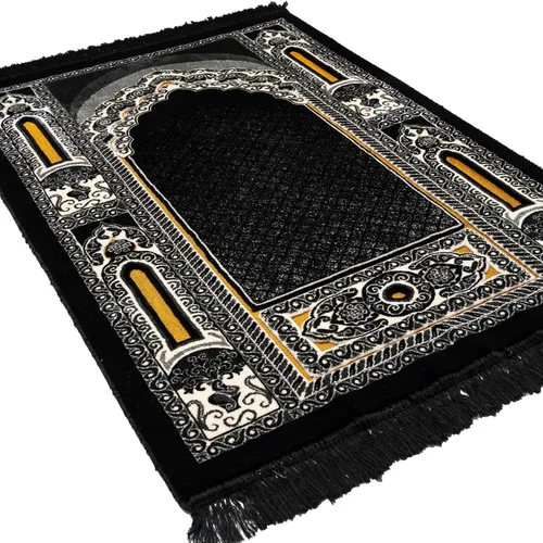 Vista 4 de Modefa Alfombra de oración islámica – Alfombra de terciopelo grande y ancha de doble felpa – Janamaz musulmán tradicional – Alfombra de oración