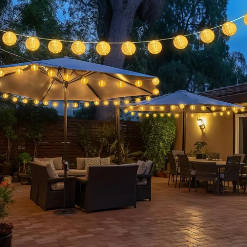 Vista 7 de StarryEver Linterna de Cadena de Luces para Exteriores con Enchufe, 12.2M Conectables, Luces de Linterna Blanca Cálida y Blanca con Control Remoto