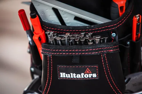 Vista 7 de Hultafors Work Gear HT5433 Carpenter's - Bolsa de cuero resistente para uñas y herramientas, bolsillos frontales con doble fuelle
