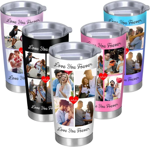 Vista 9 de Vasos personalizados con tapas y pajitas de 20 onzas, taza de café de acero inoxidable con foto personalizada con nombre, texto, taza de café