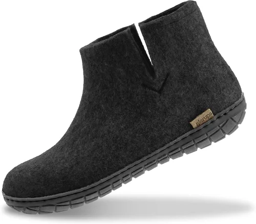 Vista 15 de Glerups Pantufla tipo bota unisex de mezcla de lana 100% de calidad con suela de goma Carbón