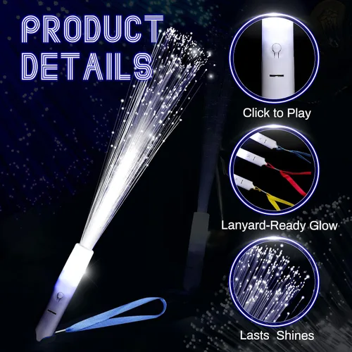 Vista 3 de Jecery 24 varitas de fibra óptica blancas a granel, luces LED de boda, varitas iluminadas con 3 modos de parpadeo para despedida de soltera