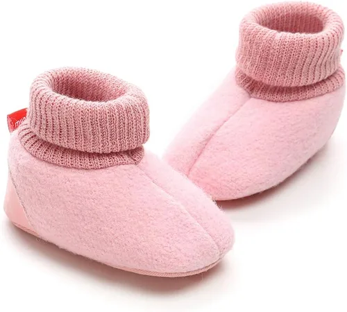 Vista 5 de myppgg Botines de forro polar para bebé y niña, para recién nacidos, acogedores, calcetines cálidos de invierno, antideslizantes, suela suave