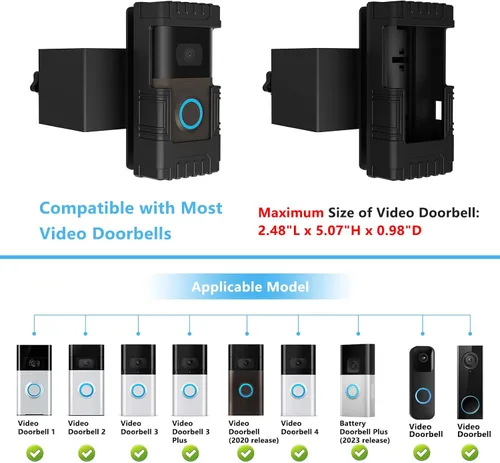 Vista 2 de Soporte antirrobo para timbre con ángulo ajustable (45° izquierda/derecha), soporte para timbre de puerta de video 1/2/3/3 Plus/4/(versión