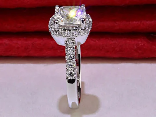 Vista 2 de Joyería 3 quilates VVS1 anillo de compromiso de diamantes simulados para mujer joyería de boda de plata, Diamante sintético