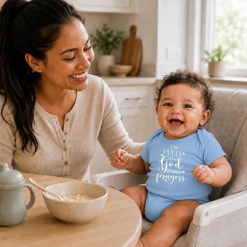 Vista 5 de AW Fashions I'm Proof God Answers Prayers - Miracle Baby Bodysuit Azul