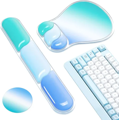 Vista 14 de Ospelelf Juego de alfombrilla de mouse con reposamuñecas de gel ergonómico para teclado, soporte de muñeca con parte inferior de goma
