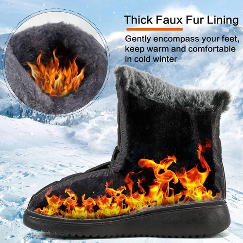 Vista 2 de Botas de nieve para mujer, zapatos de invierno con lazo de gancho, cómodas botas forradas de piel para mujer, botas impermeables sin cordones