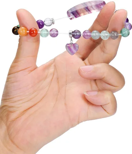 Vista 5 de Jovivi Pulseras de 7 chakras para mujeres y hombres, piedras preciosas naturales de chakras de 0.315 pulgadas, cuentas redondas de amatista, pulsera